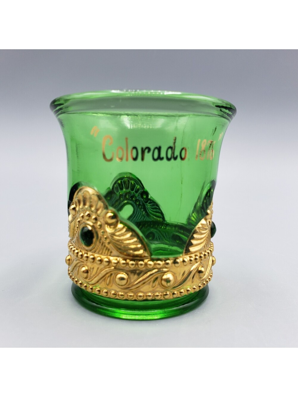 Antique Summit Art Glass Toothpick Holder Green Lacey Medallion Colorado 1876